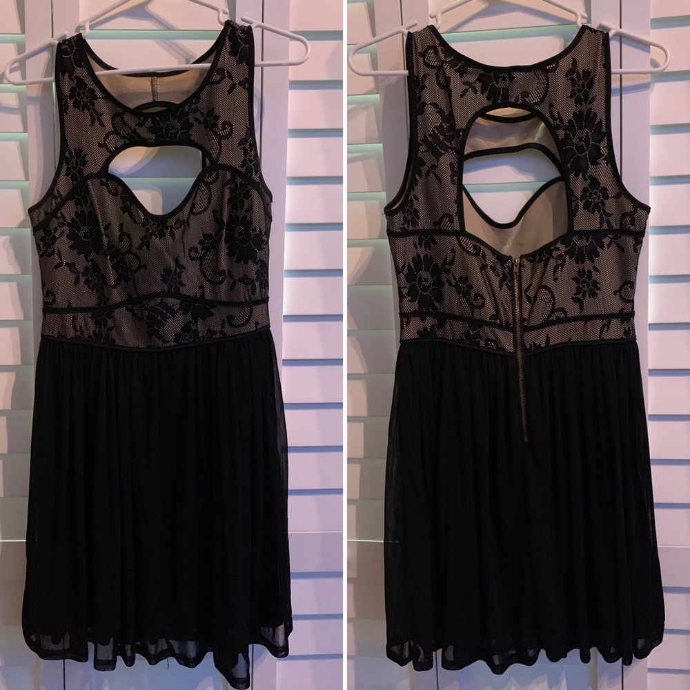 Black and nude party dress with lace